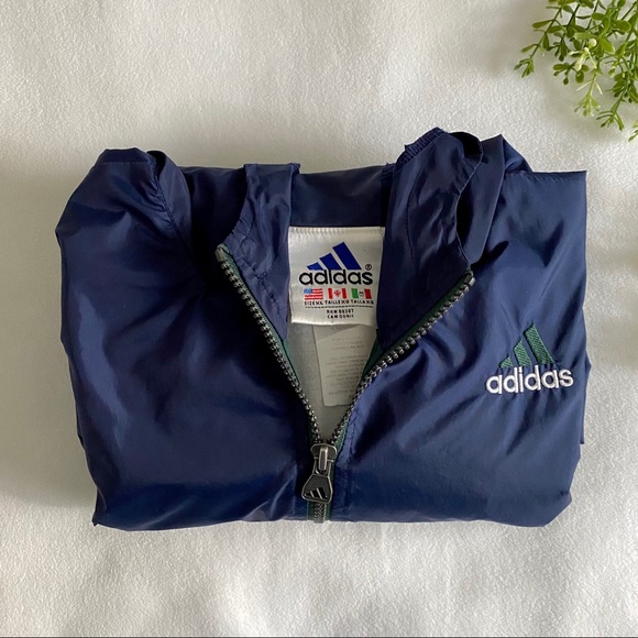 SOLD: ADIDAS GREEN AND BLUE WINDBREAKER WITH HOOD - Picture 4 of 6